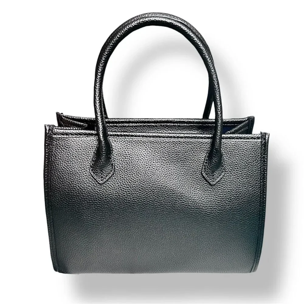 NEW‎ French Connection Black Vegan Leather Fritz Square Satchel Handbag Purse